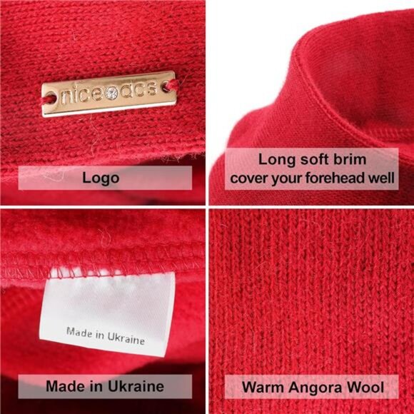 Women\'s Wool Beret Hat Crochet Angora Knit Berets French Paris Hat, Red main image 5